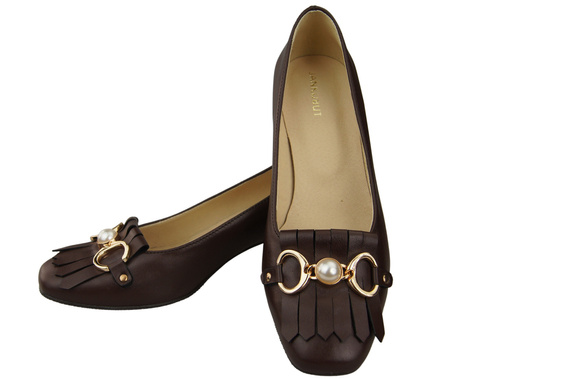 Damenschuhe Pumps verziert mit Fransen Schokolade Naturleder 195 ElitaBut
