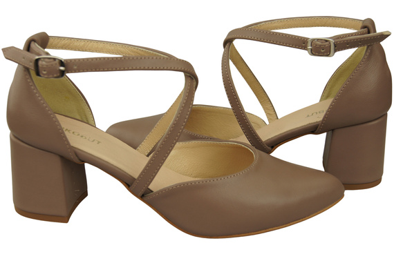 Elegante Cappuccino Dunkel Ledersandalen mit offener Seite und stabilem Absatz 218 ElitaBut