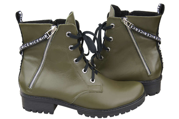 Schuhe Damen-Stiefeletten mit der Aufschrift NICE, Naturleder, Oliv 173 von ElitaBut