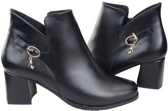 Damen-Stiefeletten ElitaBut 226 Schwarz aus Naturleder, gefüttert, eckige Zehenkappe, Blockabsatz