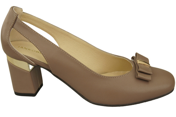 Schuhe Damen Cappuccino Dunkel Pumps aus Naturleder mit dekorativem Absatz 199 ElitaBut