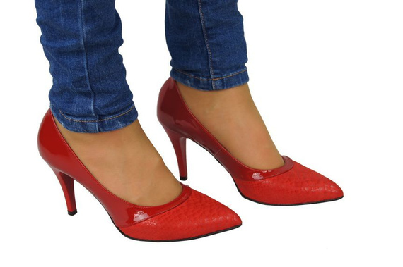 Damenschuhe Pumps mit Schuppenmotiv, Naturleder, Rot 951 ElitaBut