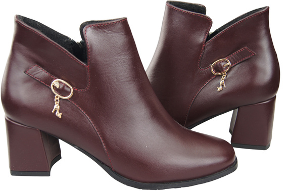 Damen-Stiefeletten ElitaBut 226 Burgund aus Naturleder, gefüttert, eckige Zehenkappe, Blockabsatz