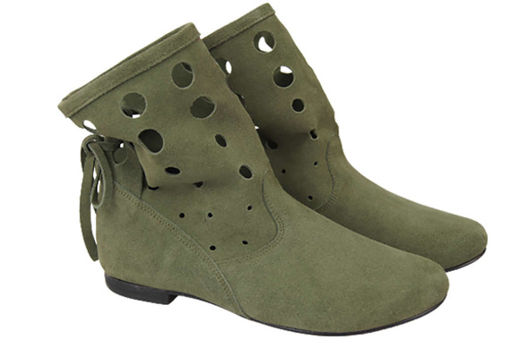 Schuhe Damen-Stiefeletten, natürliches Veloursleder, Flaschengrün 160 ElitaBut