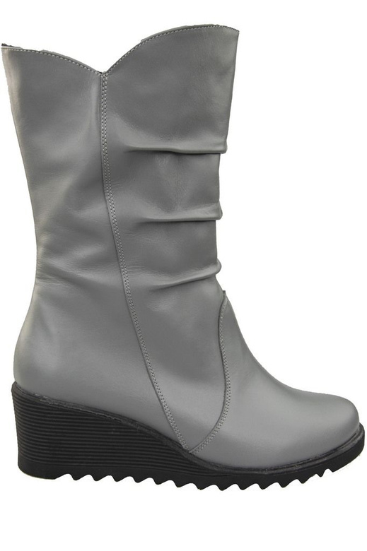 Schuhe Damen-Keilstiefel Winter, Naturleder, Grau 140 ElitaBut
