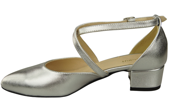 Damen Sandalen Echtleder Silber mit Riemen Niedriger Absatz 223 ElitaBut