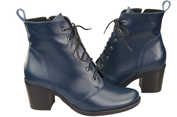 Damen Winter-Schnürstiefeletten, Naturleder, Marineblau 188 von ElitaBut