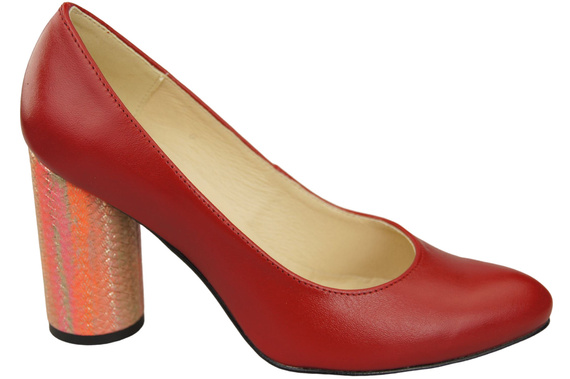 Damenschuhe Pumps Rot Naturleder Bunter Zierabsatz 194 ElitaBut