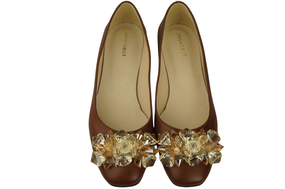 Damen Braun Pumps mit Kristallen flach Naturleder 216 ElitaBut