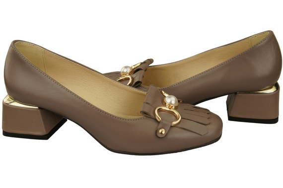 Damenschuhe Pumps mit Fransen verziert Cappuccino Dunkles Naturleder 195 ElitaBut