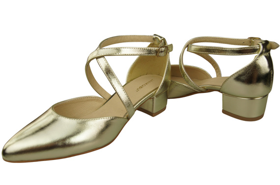 Damen Sandalen Echtleder Gold mit Riemen Niedriger Absatz 223 ElitaBut