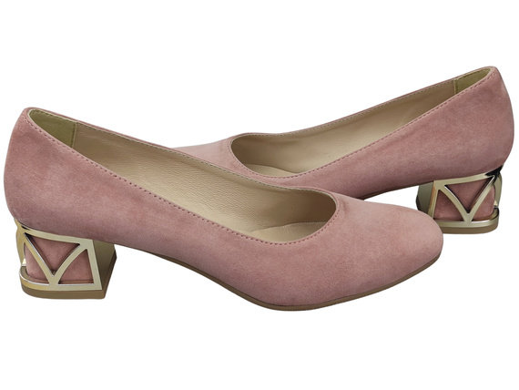 Bequeme Damenschuhe Bonbonrosa Pumps mit dekorativem Absatz Natürliches Wildleder 219 von ElitaBut