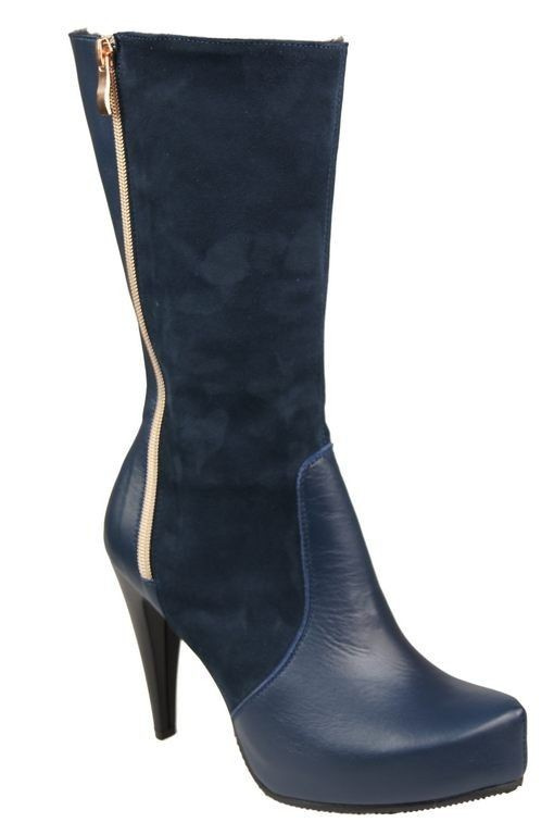 Halbhohe Damenstiefel, Naturleder, Marineblau 883 ElitaBut