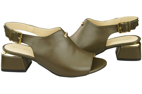 Damenschuhe Sandalen Oliv, goldene Schnalle, Naturleder 198 ElitaBut