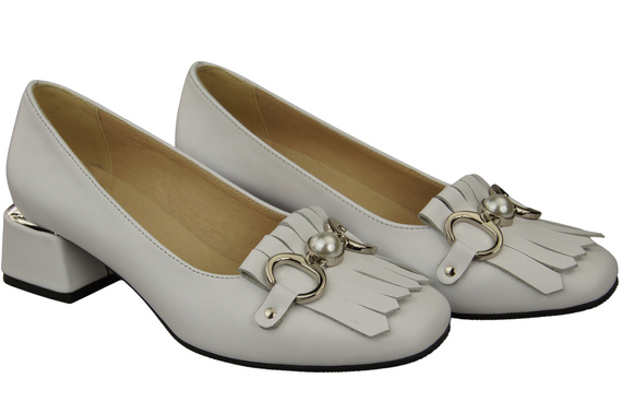 Damenschuhe Pumps mit Fransen verziert Weißes Naturleder 195 ElitaBut