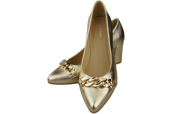 Klassische Frauen Gold Naturleder Schuhe mit Gold Ornament Kette 200 ElitaBut