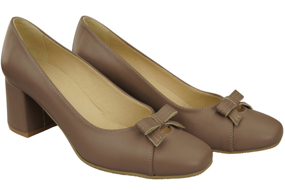 Damen Pumps mit Schleife Cappuccino Dunkel Naturleder und niedrigem Absatz 203 ElitaBut