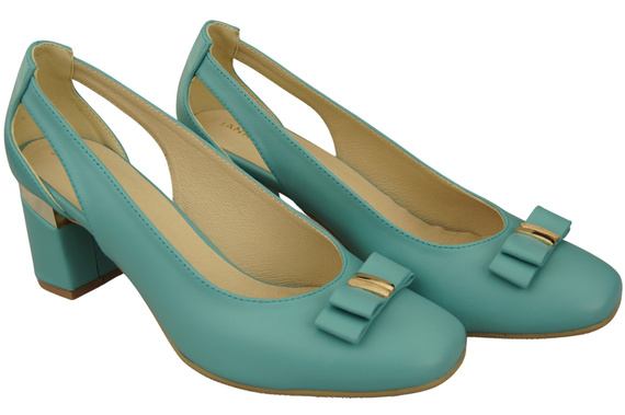 Schuhe Damen Türkis Pumps aus Naturleder mit dekorativem Absatz 199 ElitaBut