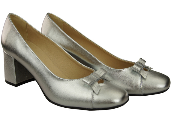 Damen Pumps mit Schleife Silber Naturleder und niedrigem Absatz 203 ElitaBut