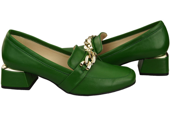 Damenschuhe mit Zierkette Pumps Mokassins Naturleder 193 Grün ElitaBut