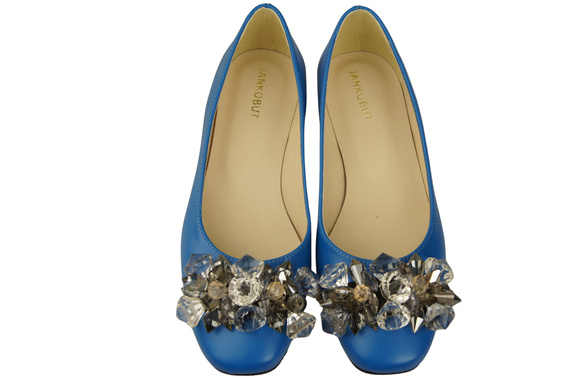 Damen Blau Pumps mit Kristallen flach Naturleder 216 ElitaBut