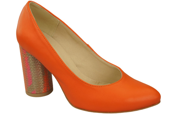 Damenschuhe Pumps Orange Naturleder Bunter Zierabsatz 194 ElitaBut