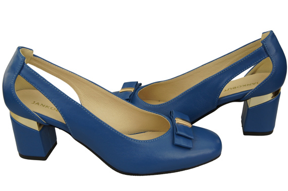Schuhe Damen Blau Pumps aus Naturleder mit dekorativem Absatz 199 ElitaBut