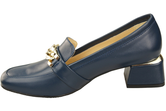 Damenschuhe mit Zierkette Pumps Mokassins Naturleder 193 Marineblau ElitaBut
