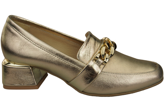 Damenschuhe mit Zierkette Pumps Mokassins Naturleder 193 Gold ElitaBut