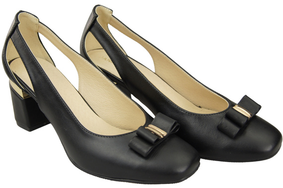 Schuhe Damen Schwarze Pumps aus Naturleder mit dekorativem Absatz 199 ElitaBut
