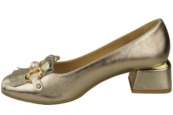 Damenschuhe Pumps mit Fransen verziert, Gold, Naturleder 195 ElitaBut