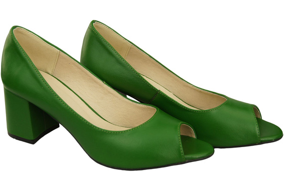 Damenschuhe PEEP TOE Pumps aus grünem Naturleder mit beschichtetem Absatz 192 ElitaBut