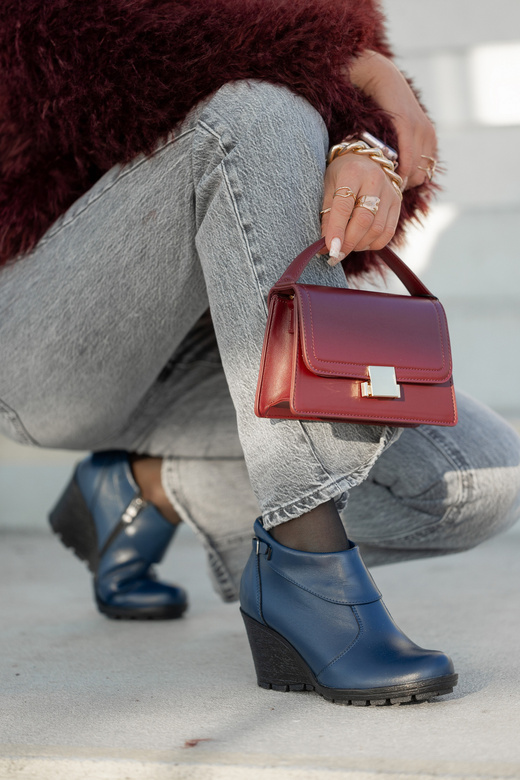 Damenschuhe Keilstiefel, Naturleder, Marineblau 739 ElitaBut