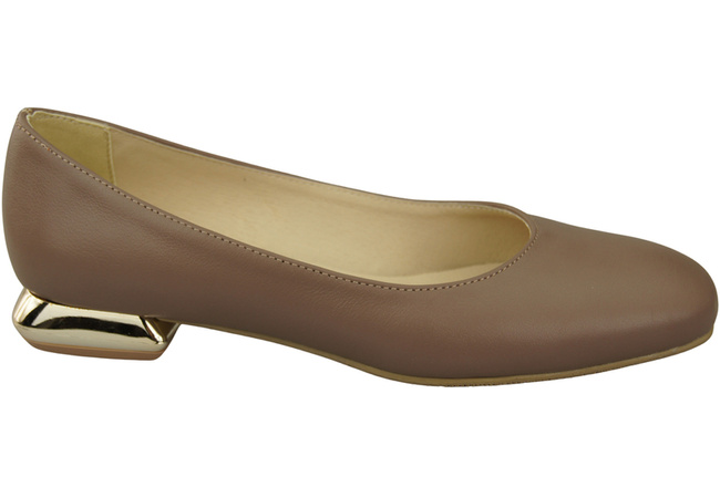 Flache Frauen Schuhe Cappuccino Dunkel Dekorative Ferse Naturleder 209 ElitaBut