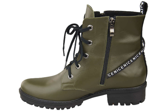 Schuhe Damen-Stiefeletten mit der Aufschrift NICE, Naturleder, Oliv 173 von ElitaBut