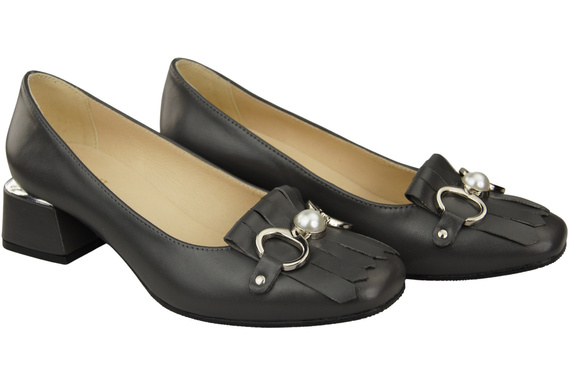 Damenschuhe Pumps verziert mit Fransen Graphit Naturleder 195 ElitaBut