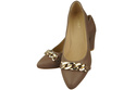 Klassische Frauen Cappuccino Dunkel Naturleder Schuhe mit Gold Ornament Kette 200 ElitaBut
