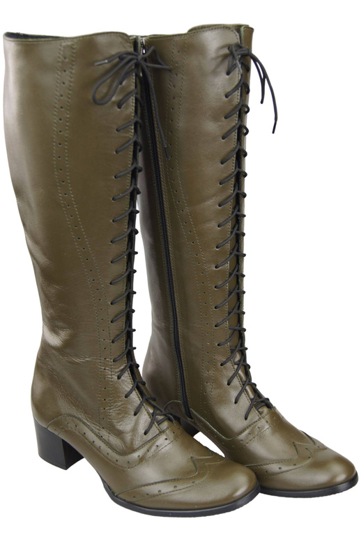 Damenschuhe Schnürstiefel, Naturleder, Olive 595 ElitaBut