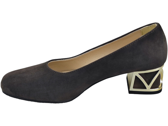 Bequeme Damenschuhe Schokolade Pumps mit dekorativem Absatz Natürliches Wildleder 219 von ElitaBut