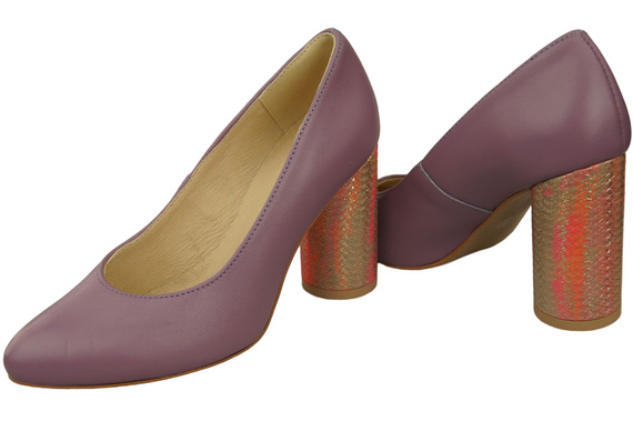 Damenschuhe Pumps Lila Naturleder Bunter Zierabsatz 194 ElitaBut