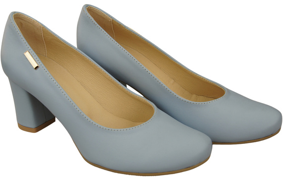 Klassische Damen Hellblaues Leder Mandel Nase Pumps 201 ElitaBut