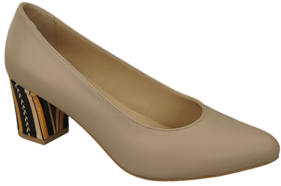 Damenschuhe Cappuccino Grain Pumps Naturleder mit Zierabsatz 158 ElitaBut