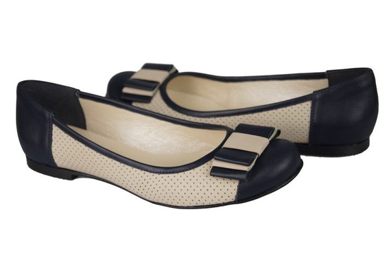 Durchbrochene Ballerinas für Damen, Naturleder, Marineblau-Beige 718 ElitaBut