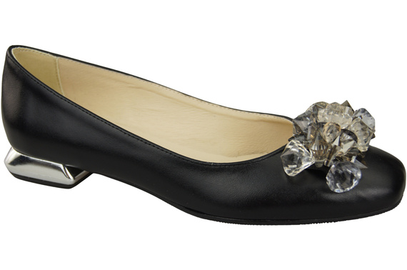 Damen Schwarz Pumps mit Kristallen flach Naturleder 216 ElitaBut