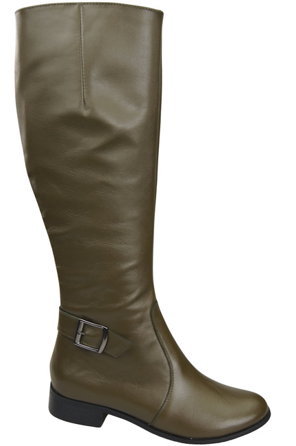 Damen-Lederstiefel Olive Gefüttert, Offiziersstiefel, Flach 225 ElitaBut