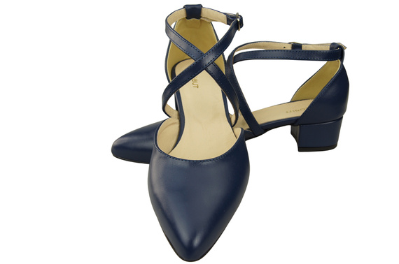 Damen Sandalen Echtleder Marineblau mit Riemen Niedriger Absatz 223 ElitaBut