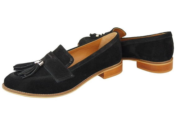 Schuhe Damen Mokassins Naturveloursleder Schwarz 134 ElitaBut