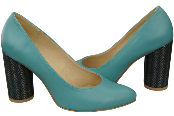 Damenschuhe Türkise Pumps Naturleder Bunter Zierabsatz 194 ElitaBut