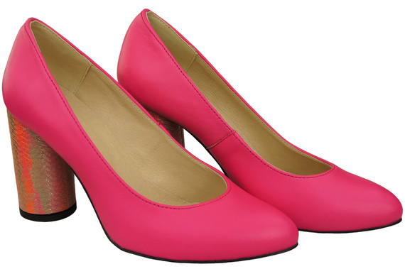 Damenschuhe Pumps Neonrosa Naturleder Bunter Zierabsatz 194 ElitaBut