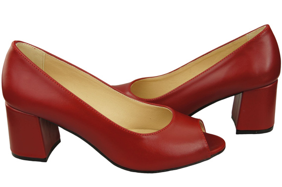 Damenschuhe PEEP TOE Pumps aus rotem Naturleder mit beschichtetem Absatz 192 ElitaBut